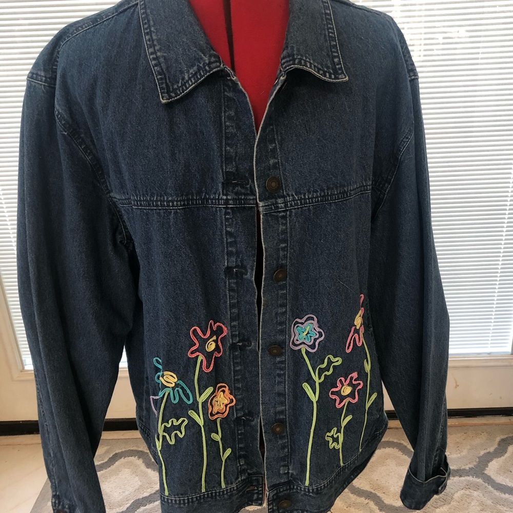 Vintage Manual Bay Floral Embroidered Denim Jean Jacket